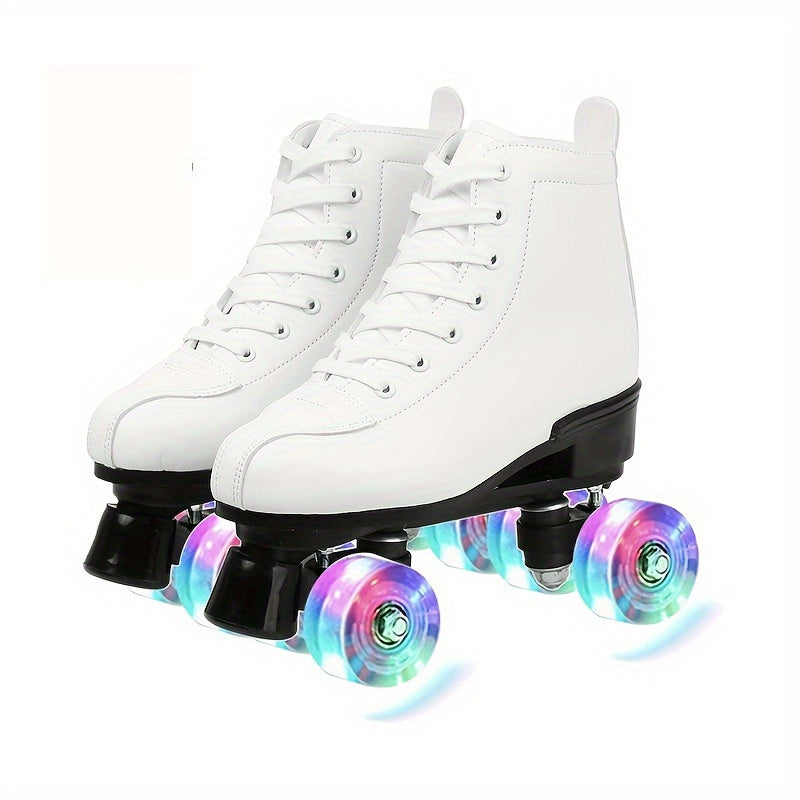 Boys Trendy Four Wheeled Light Up Roller Skate Shoes, Anti-skid High Top Lace-up Professional Sneakers