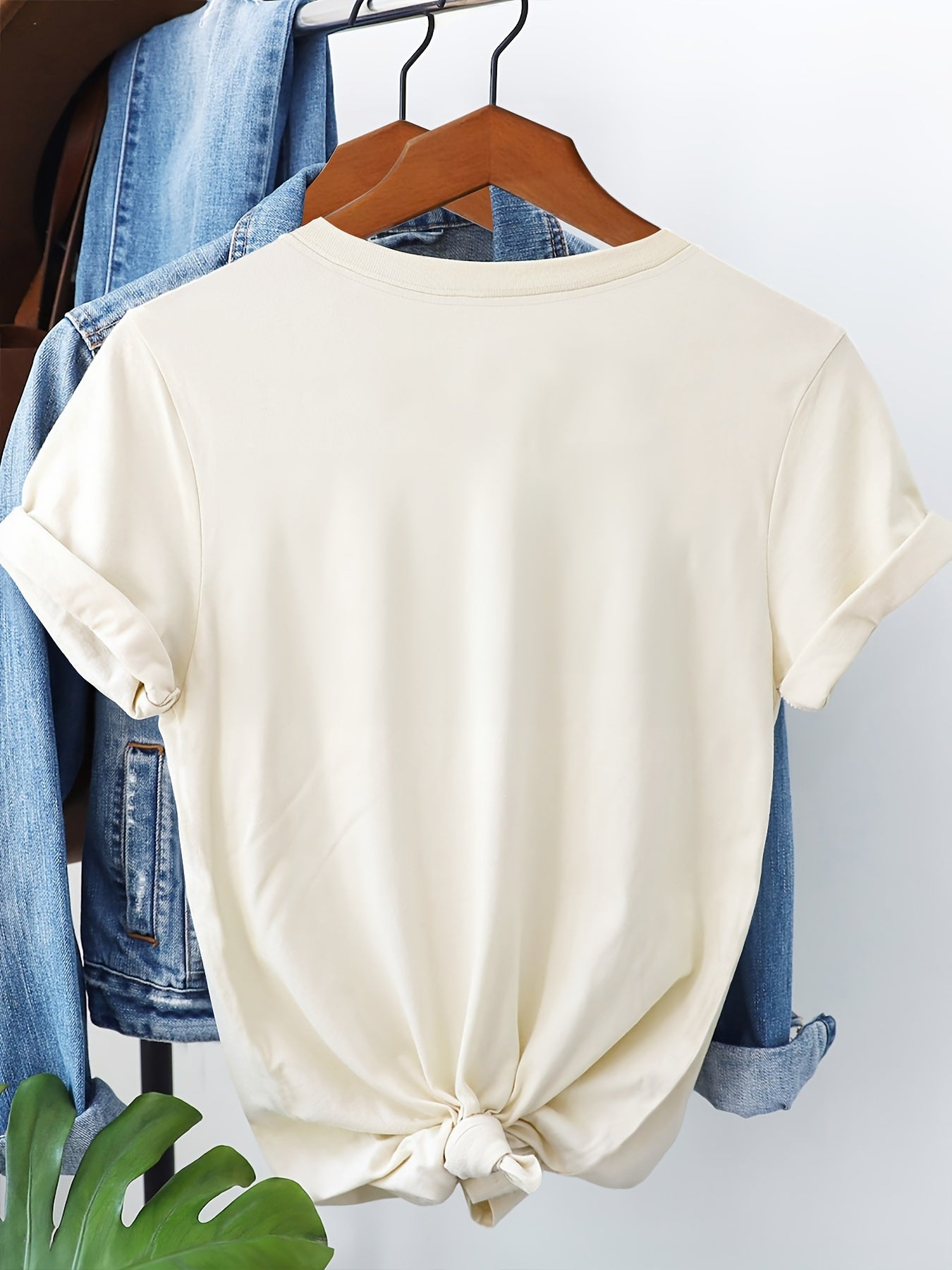 [Trending] Chic Letter Print Cotton T-Shirt for Women - Casual Crew Neck, Short Sleeve Top, Machine Washable