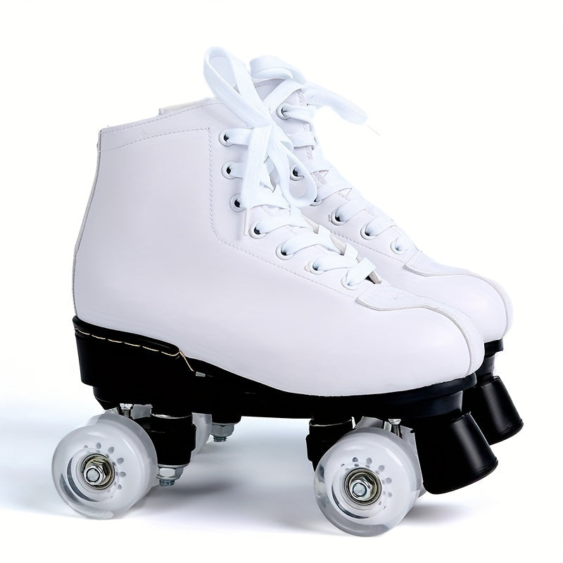 Boys Trendy Four Wheeled Light Up Roller Skate Shoes, Anti-skid High Top Lace-up Professional Sneakers