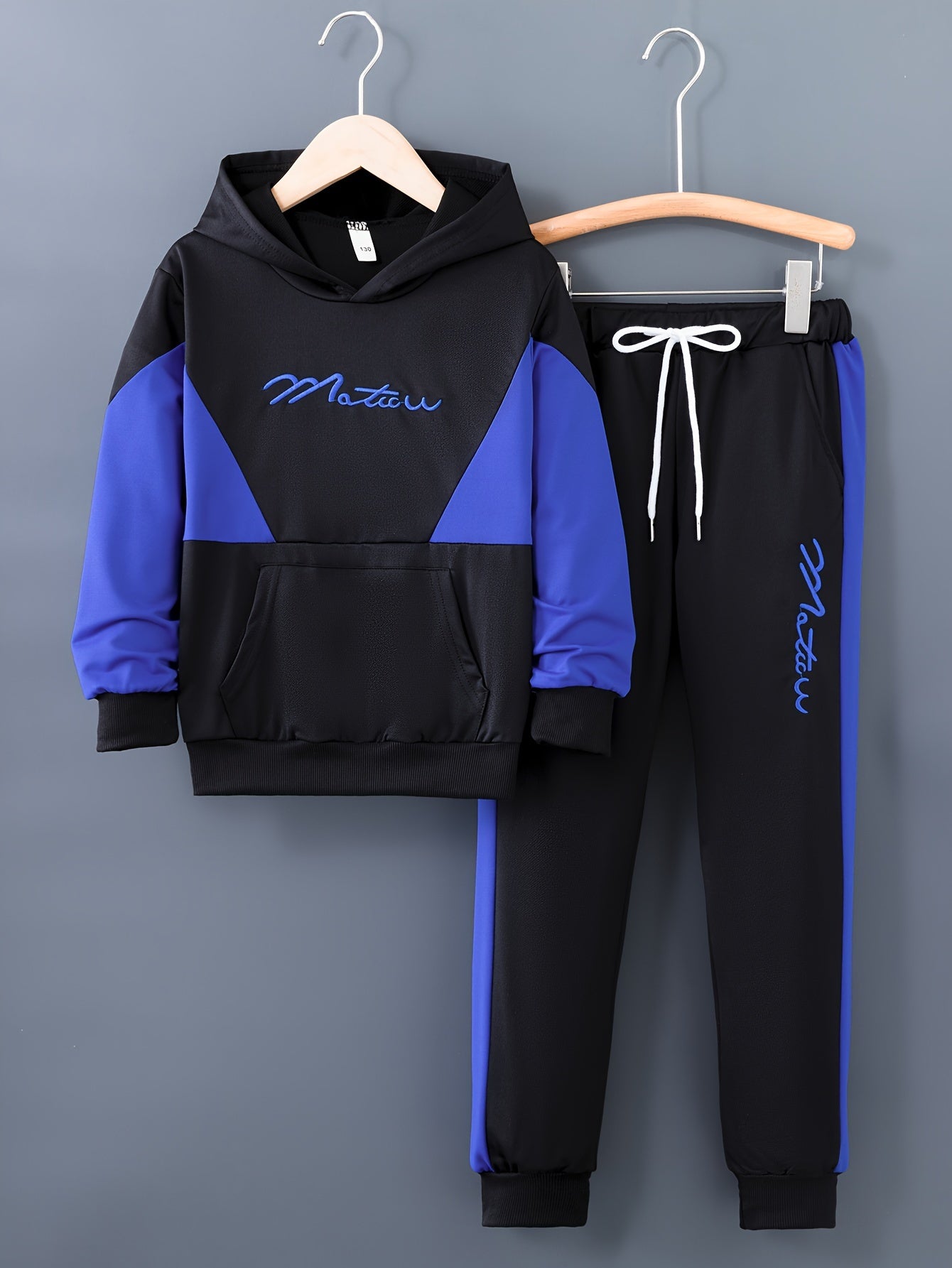 Boys' Stylish Color Block "MASTOR" Hoodie & Jogger Set - Cozy Polyester, Drawstring, Fall/Winter Casual Outfit, Jogging Suits, Perfect for Outdoor