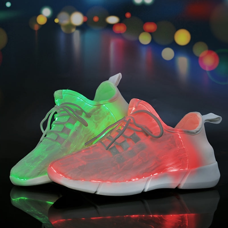 Men's LED Light-Up Sneakers - Rechargeable Glow Trainers with Adjustable Lace-Up Design, Green & Red Neon Effect, EVA Cushioned Sole, Breathable Mesh Lining for All-Day Comfort, Perfect for Streetwear & Casual Wear