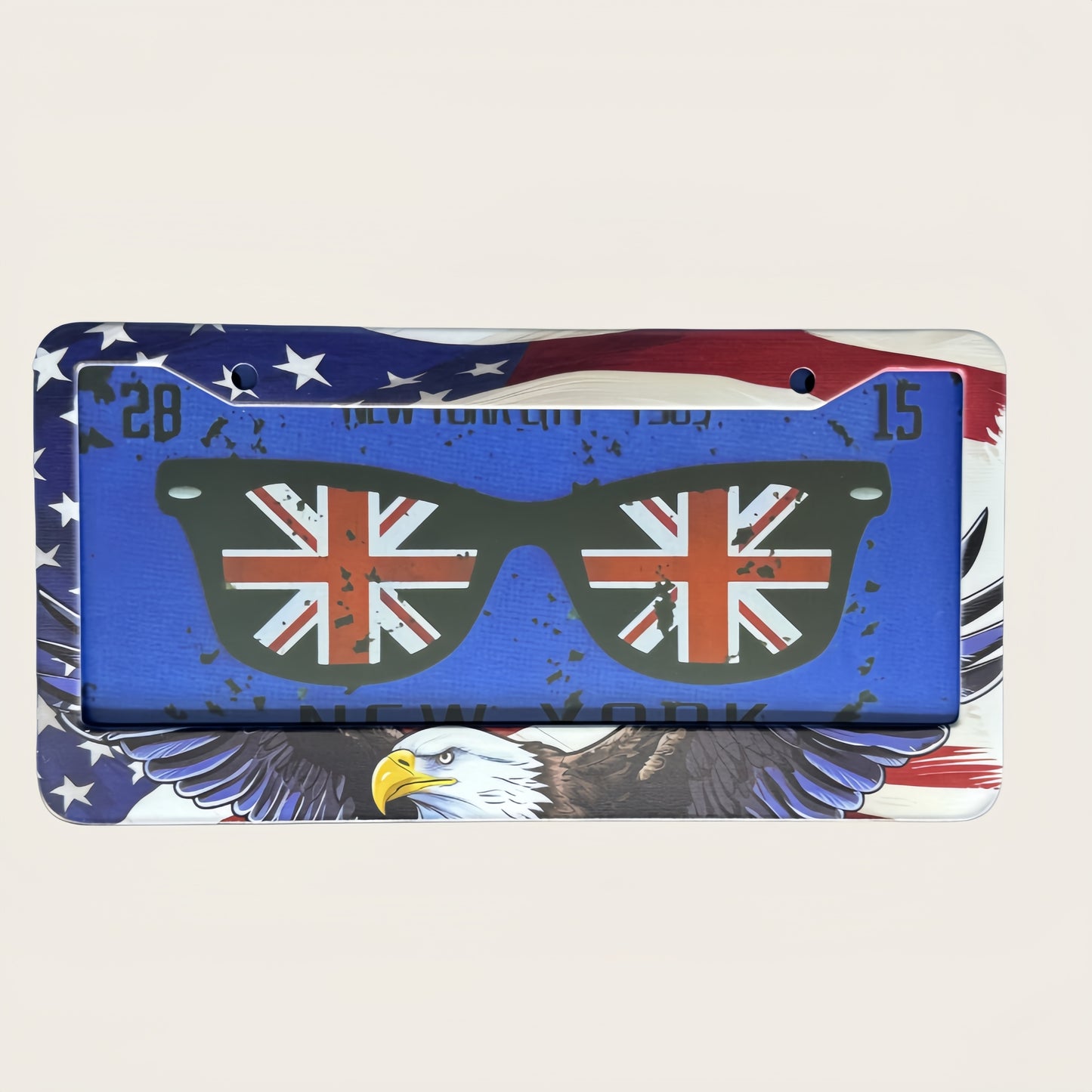 1pc American Flag Eagle License Plate Frame, Patriotic Colorful Metal Rustproof Car Parts, Funny Trim with Screws, 12.3" x 6.3, for Men & Women