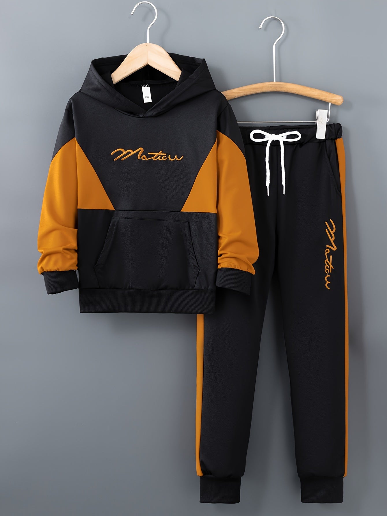 Boys' Stylish Color Block "MASTOR" Hoodie & Jogger Set - Cozy Polyester, Drawstring, Fall/Winter Casual Outfit, Jogging Suits, Perfect for Outdoor
