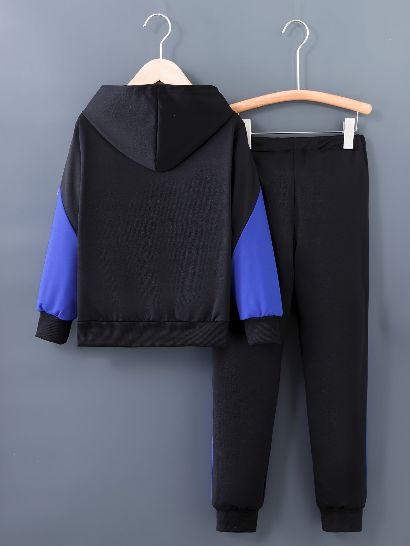 Boys' Stylish Color Block "MASTOR" Hoodie & Jogger Set - Cozy Polyester, Drawstring, Fall/Winter Casual Outfit, Jogging Suits, Perfect for Outdoor