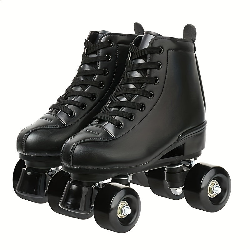 Boys Trendy Four Wheeled Light Up Roller Skate Shoes, Anti-skid High Top Lace-up Professional Sneakers
