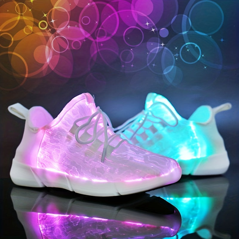 Men's LED Light-Up Sneakers - Rechargeable Glow Trainers with Adjustable Lace-Up Design, Green & Red Neon Effect, EVA Cushioned Sole, Breathable Mesh Lining for All-Day Comfort, Perfect for Streetwear & Casual Wear
