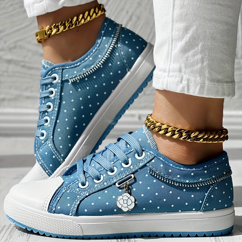 Women's Floral Mesh & Cover Casual Sneakers - Breathable Low-Top Lace-Up Round-Toe Spring Shoes with Sole for Casual Attire, Ladies Sneakers, Comfortable Footwear, Durable Traction Footwear ChicMe