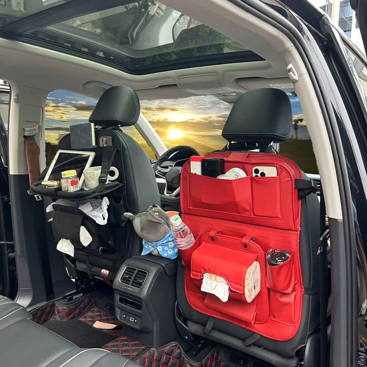 Large Multi-Function Folding Rear Seat Car Parts with Backrest Storage Trash Can, Notebook, Dining Table, and Tray