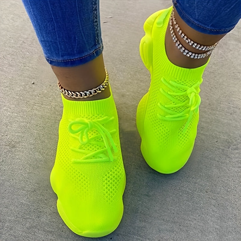 Women's Platform Mesh Sneakers, Low Top Lace Up Round Toe Casual Shoes, Women's Breathable Sport Shoes