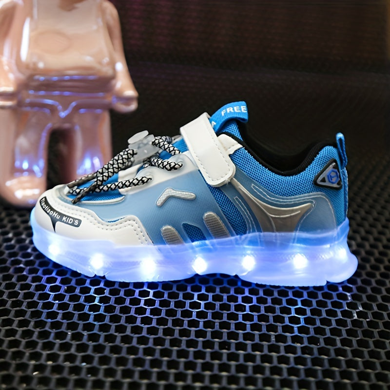 GUANGLAN Kids Light-Up Sneakers - Breathable Mesh Sneakers with LED Lights, Orange & White, Lace-Up Closure, Lightweight & Durable for Boys & Girls, Spring/Summer Casual Shoes, Shoes for Girls, Vibrant Youngsters Footwear, St