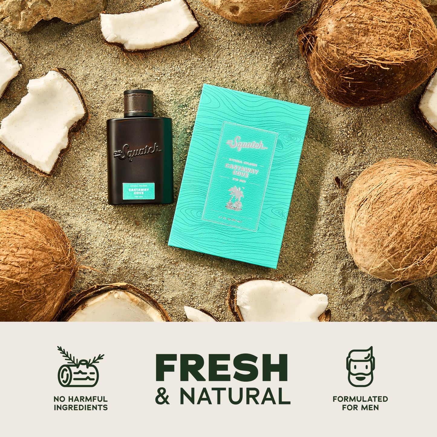 Dr. Squatch Natural Cologne for Men - Bergamot, Lavender, and Vanilla Fragrance Inspired by Coconut Castaway - Sustainably-Sourced Ingredients - Castaway Cove Cologne (1.7 fl oz)