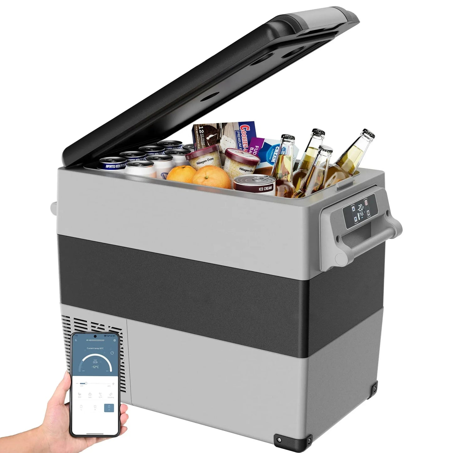 SIMZLIFE 12 Volt Car Refrigerator,58QT(55L) Electric Cooler,Portable Freezer 12/24V DC 110-240V AC for Camping, Travel,Home