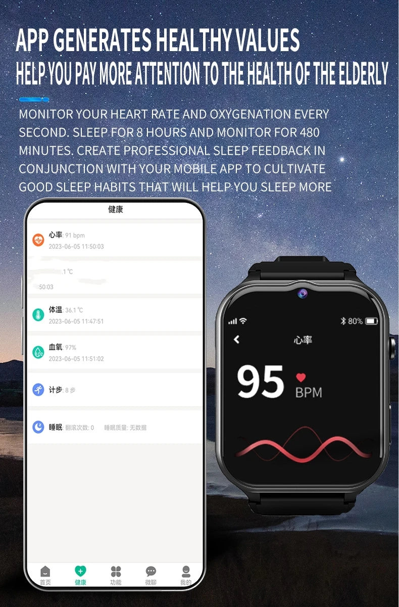 Smart Watch For Old People Elderly Smart Watch For Seniors Health Fall Detection Watch 4G Sim Card SOS Emergency Calls GPS GK8
