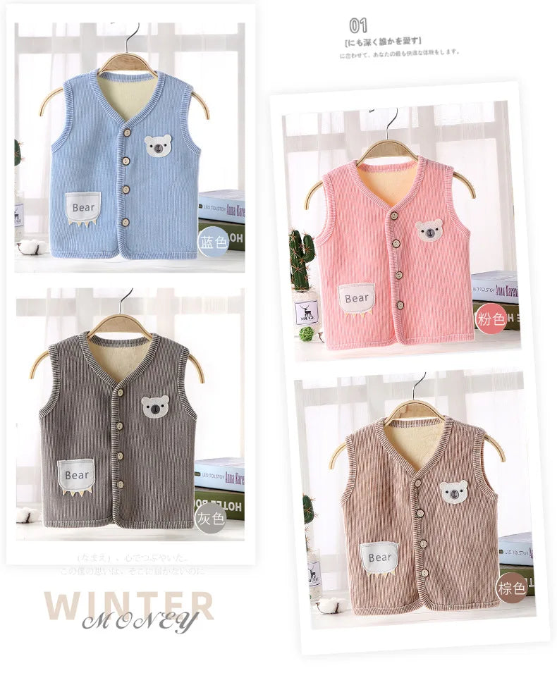 Kids Clothes Waistcoat Children's Vest  Boy Girl Thicken Velvet lining Keep Warm Jackets Vest Children's Clothing  Autumn Winter