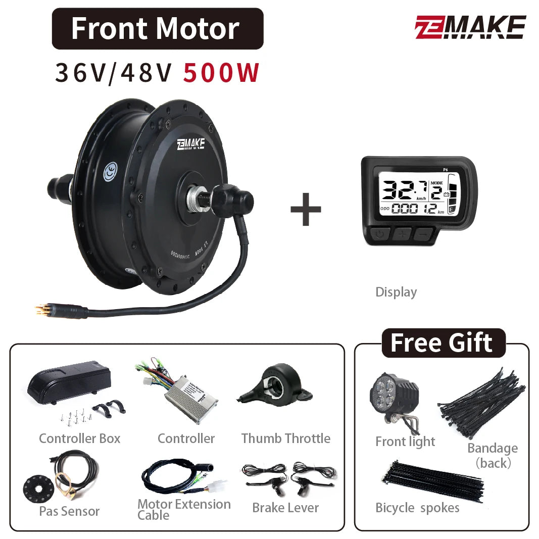 Ebike Motor Kit High Speed Brushless Gear Hub 36V 48V 350W 500W Electric Bike Conversion Front Cassette Rear displayp6 ZEMAKE