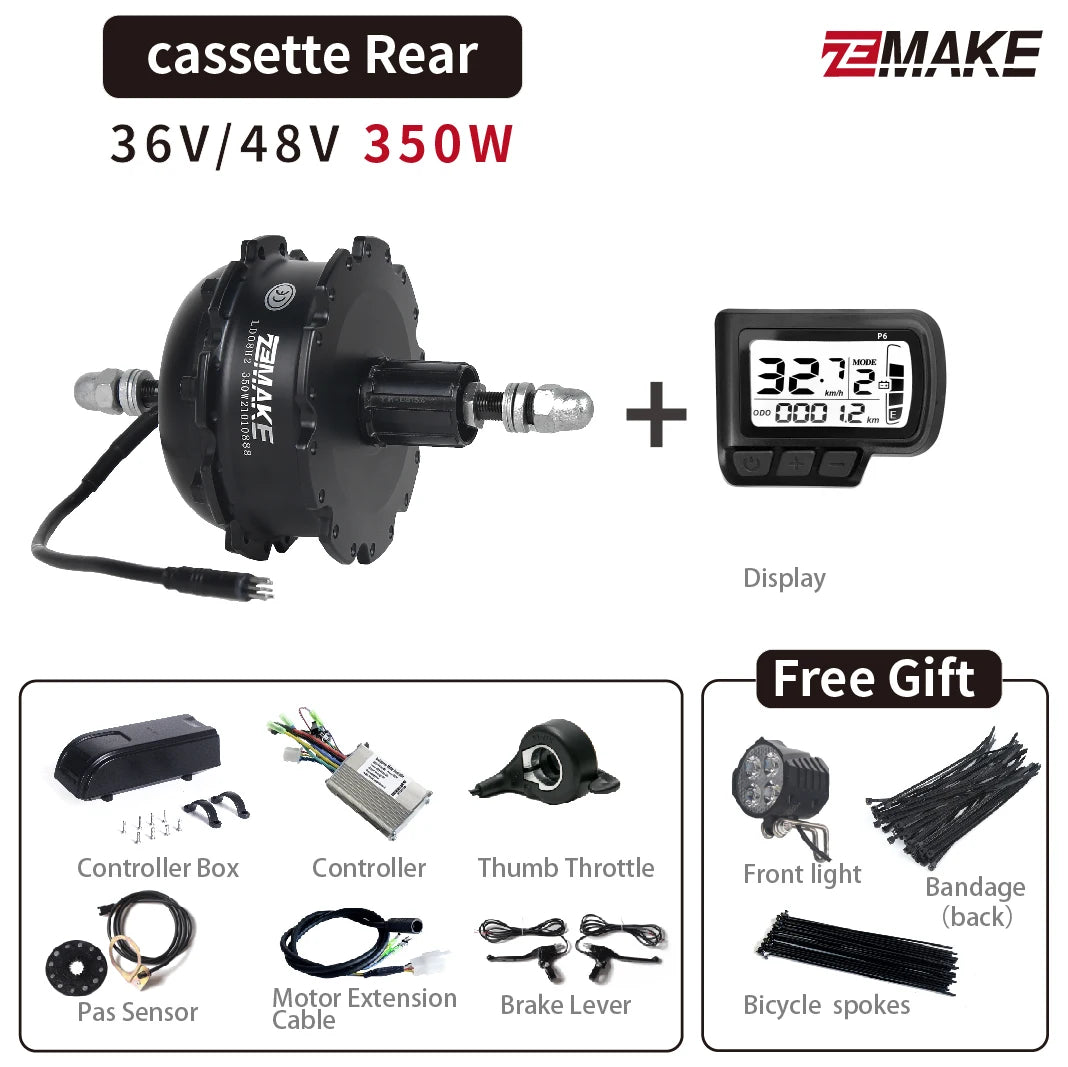 Ebike Motor Kit High Speed Brushless Gear Hub 36V 48V 350W 500W Electric Bike Conversion Front Cassette Rear displayp6 ZEMAKE