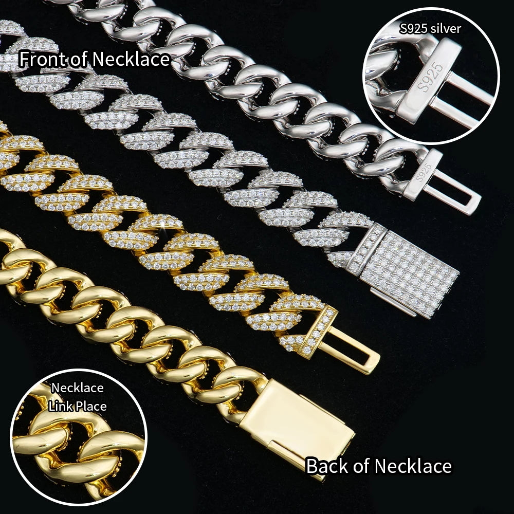 6mm-16mm Width Cuban Link 925 Sterling Silver Gold Plated Full of Iced Out Moissanite Hiphop Necklace  Cuban Chain for Rapper