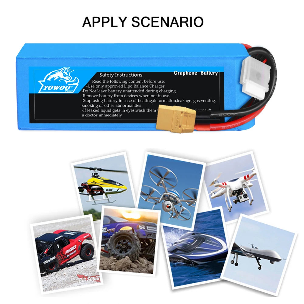 1PCS Yowoo RC Graphene Battery Lipo 2S 7.4V 3S 11.1V 4S 14.8 5S 18.5V 6S 22.2V 5000mAh 3000mah 2200mah 100C XT60 Car Helicopter