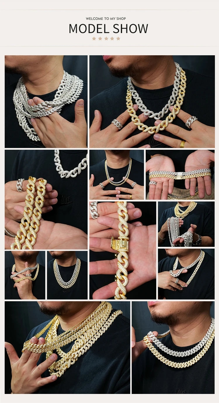 6mm-16mm Width Cuban Link 925 Sterling Silver Gold Plated Full of Iced Out Moissanite Hiphop Necklace  Cuban Chain for Rapper