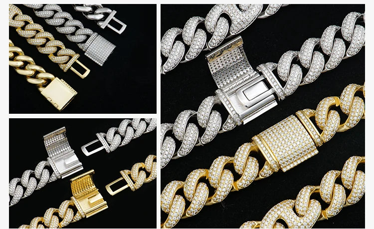 6mm-16mm Width Cuban Link 925 Sterling Silver Gold Plated Full of Iced Out Moissanite Hiphop Necklace  Cuban Chain for Rapper