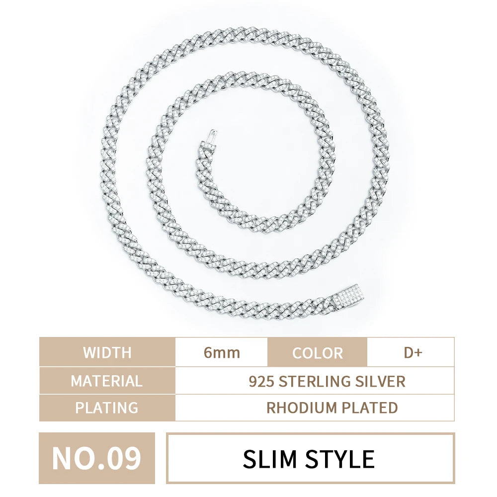 6mm-16mm Width Cuban Link 925 Sterling Silver Gold Plated Full of Iced Out Moissanite Hiphop Necklace  Cuban Chain for Rapper