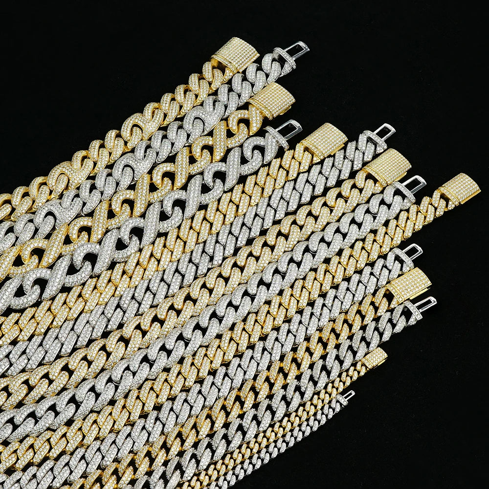6mm-16mm Width Cuban Link 925 Sterling Silver Gold Plated Full of Iced Out Moissanite Hiphop Necklace  Cuban Chain for Rapper