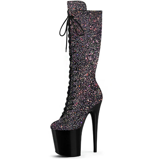 New 20 cm Thin Heel Ultra-high Heel Transparent Boots New Spring and Summer Platform Pole Dance Model Walk Show Boots