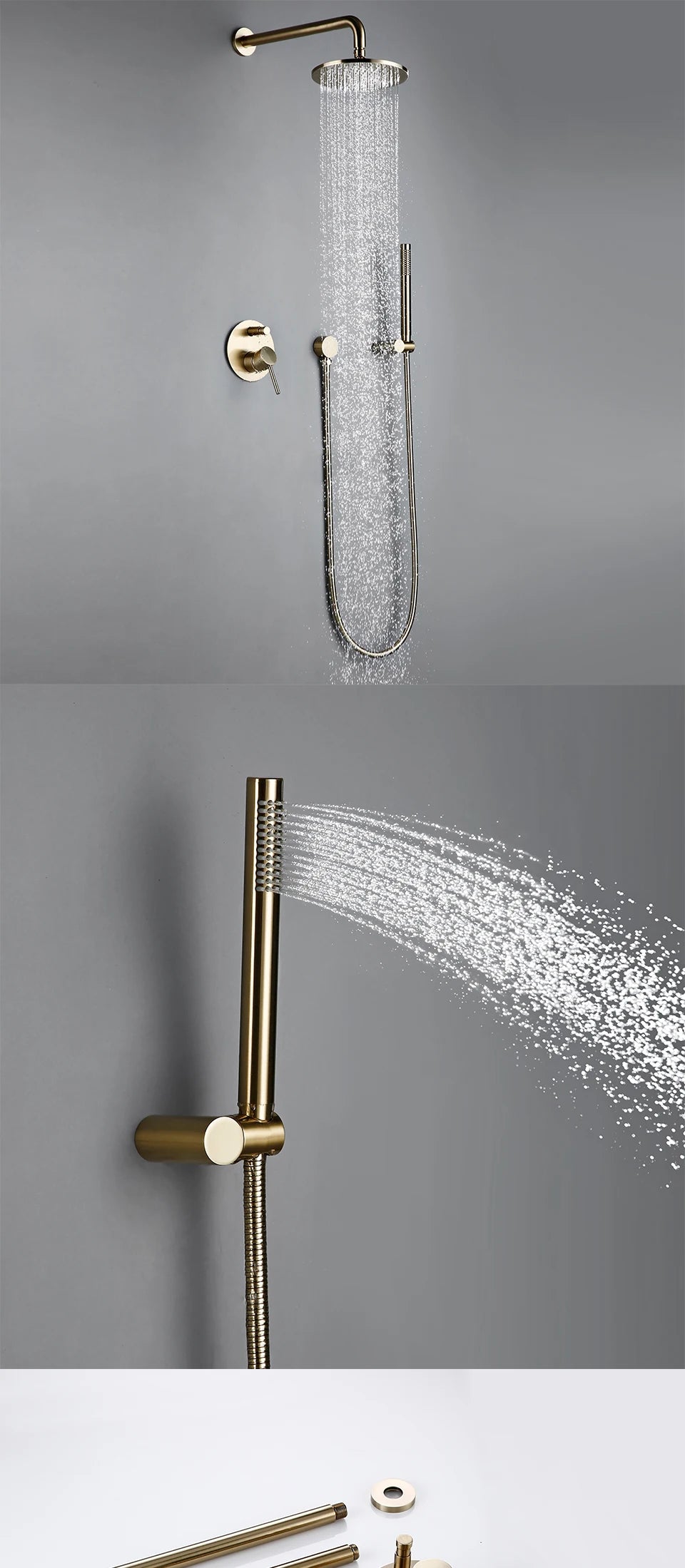 Brushed Gold Shower System Set Shower Mixer 8-12 Inch Rainfall Wall Mounted Hot And Cold Diverter Ways Bathroom Tap