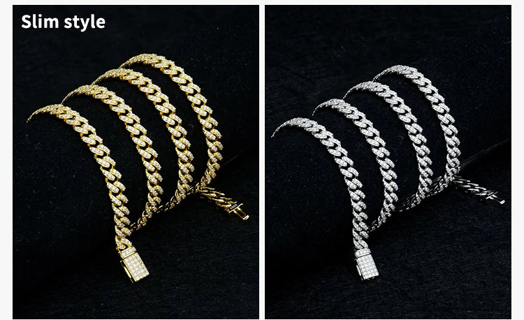 6mm-16mm Width Cuban Link 925 Sterling Silver Gold Plated Full of Iced Out Moissanite Hiphop Necklace  Cuban Chain for Rapper
