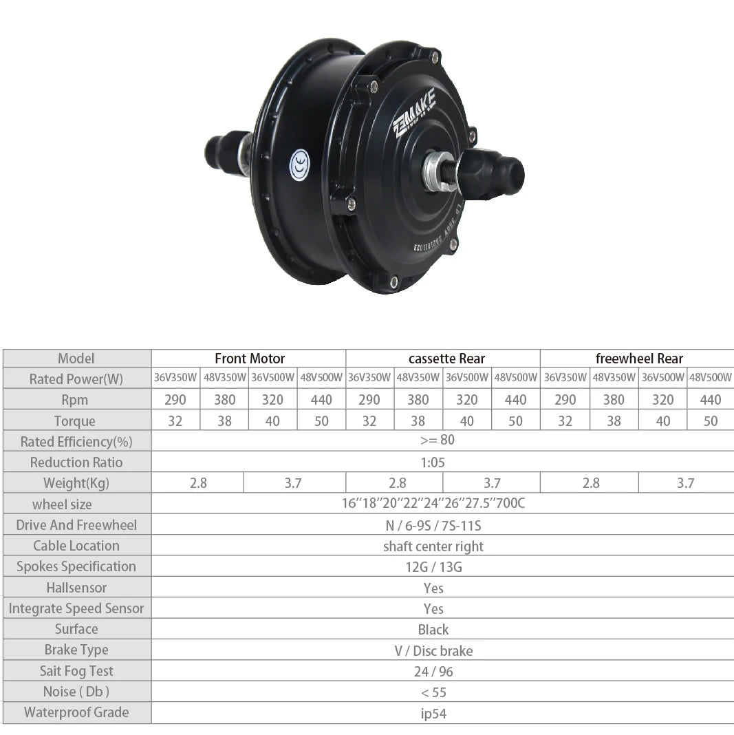 Ebike Motor Kit High Speed Brushless Gear Hub 36V 48V 350W 500W Electric Bike Conversion Front Cassette Rear displayp6 ZEMAKE
