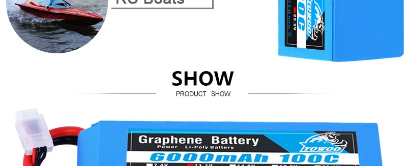 1PCS Yowoo RC Graphene Battery Lipo 2S 7.4V 3S 11.1V 4S 14.8 5S 18.5V 6S 22.2V 5000mAh 3000mah 2200mah 100C XT60 Car Helicopter