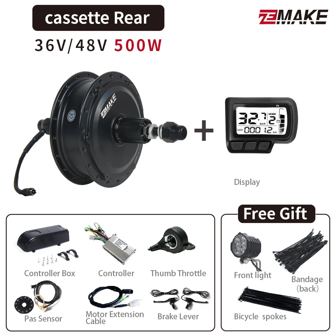 Ebike Motor Kit High Speed Brushless Gear Hub 36V 48V 350W 500W Electric Bike Conversion Front Cassette Rear displayp6 ZEMAKE