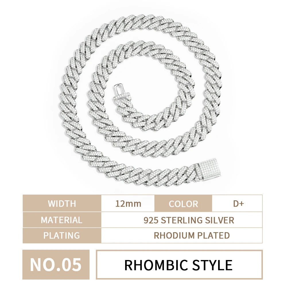 6mm-16mm Width Cuban Link 925 Sterling Silver Gold Plated Full of Iced Out Moissanite Hiphop Necklace  Cuban Chain for Rapper