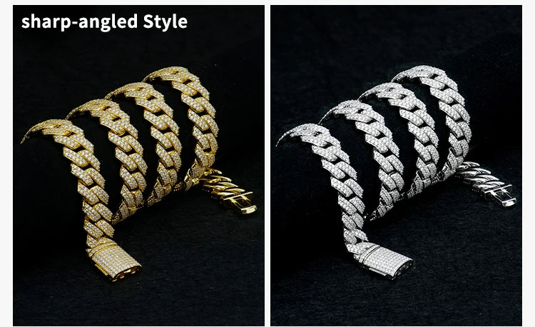6mm-16mm Width Cuban Link 925 Sterling Silver Gold Plated Full of Iced Out Moissanite Hiphop Necklace  Cuban Chain for Rapper