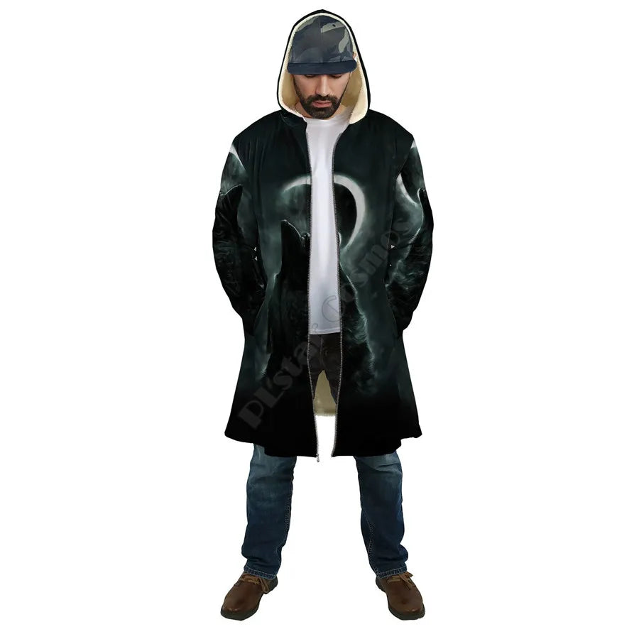 Winter Men For Women Hooded Cloak Darkness Wolf Love Gets you Hurt 3D All Over Prined Fleece wind breaker Warm Hood Cloak