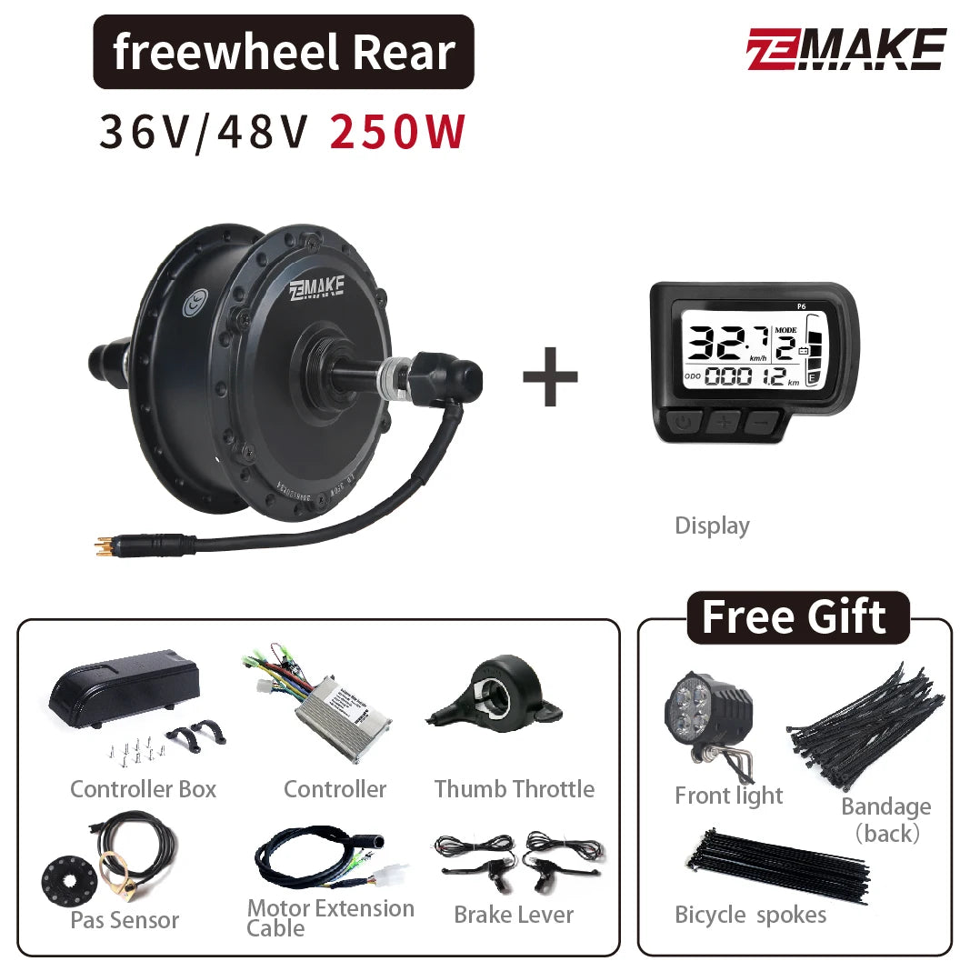 Ebike Motor Kit High Speed Brushless Gear Hub 36V 48V 350W 500W Electric Bike Conversion Front Cassette Rear displayp6 ZEMAKE