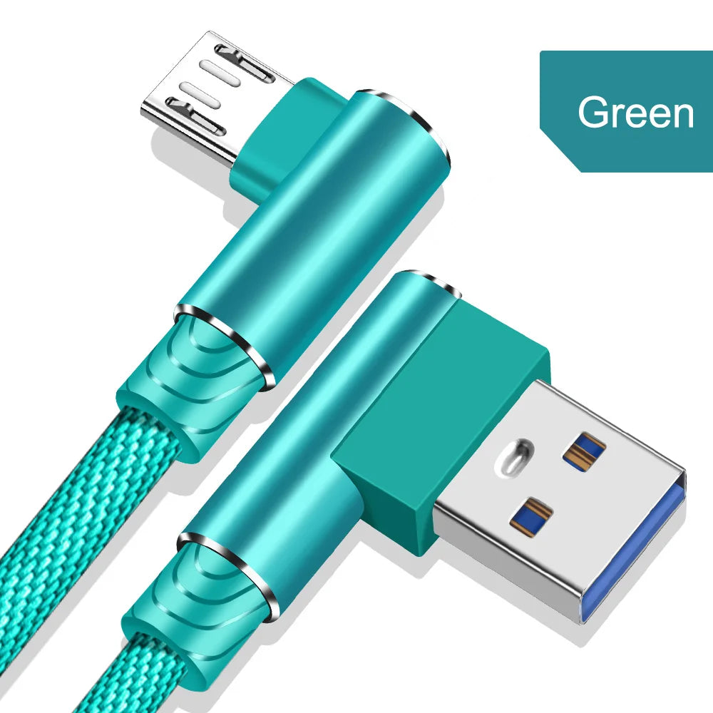 OLAF 1/2/3m L Shaped Connector Micro USB Charging Cable Nylon Braided Micro USB Cable fast Charging Cord Charger Wire Line