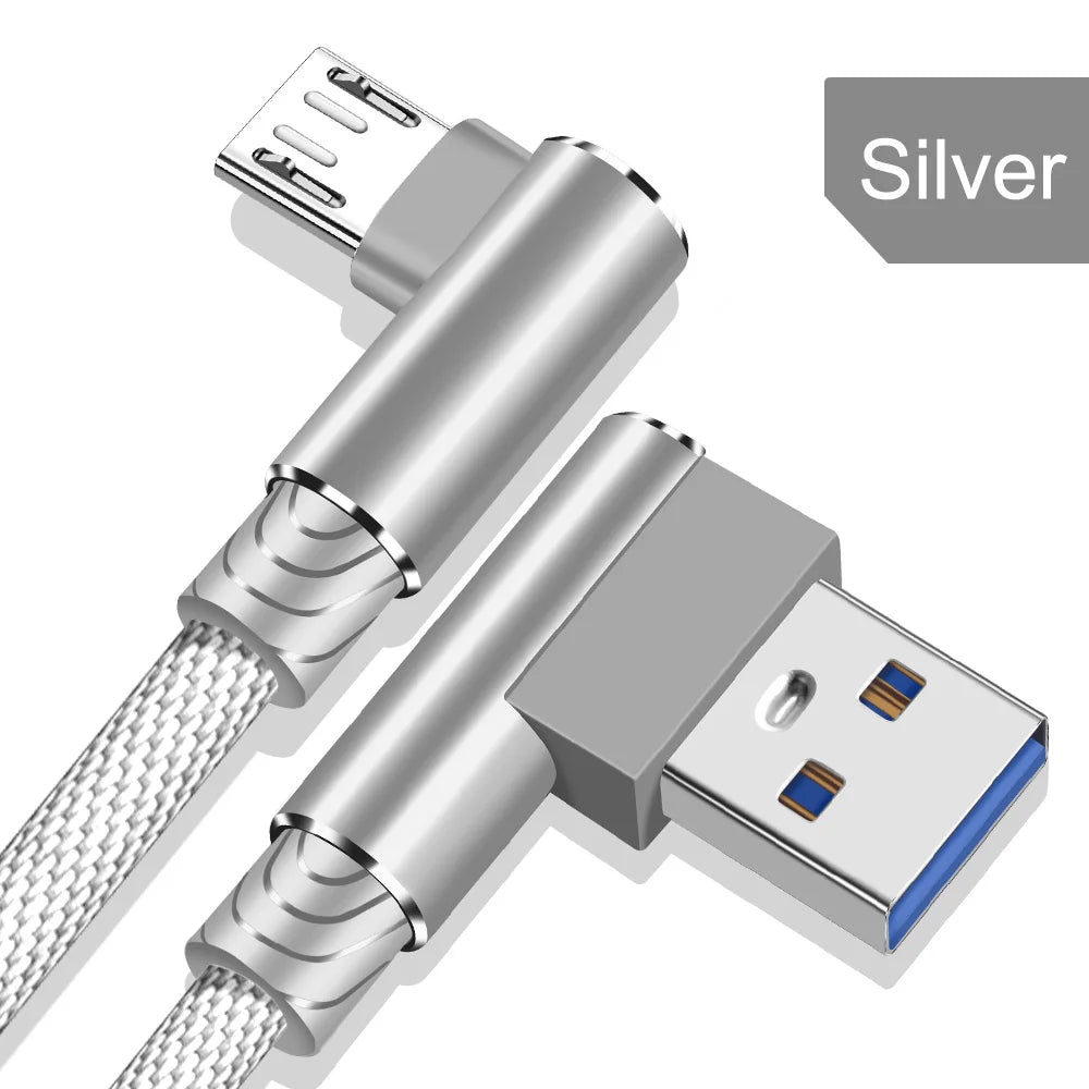OLAF 1/2/3m L Shaped Connector Micro USB Charging Cable Nylon Braided Micro USB Cable fast Charging Cord Charger Wire Line