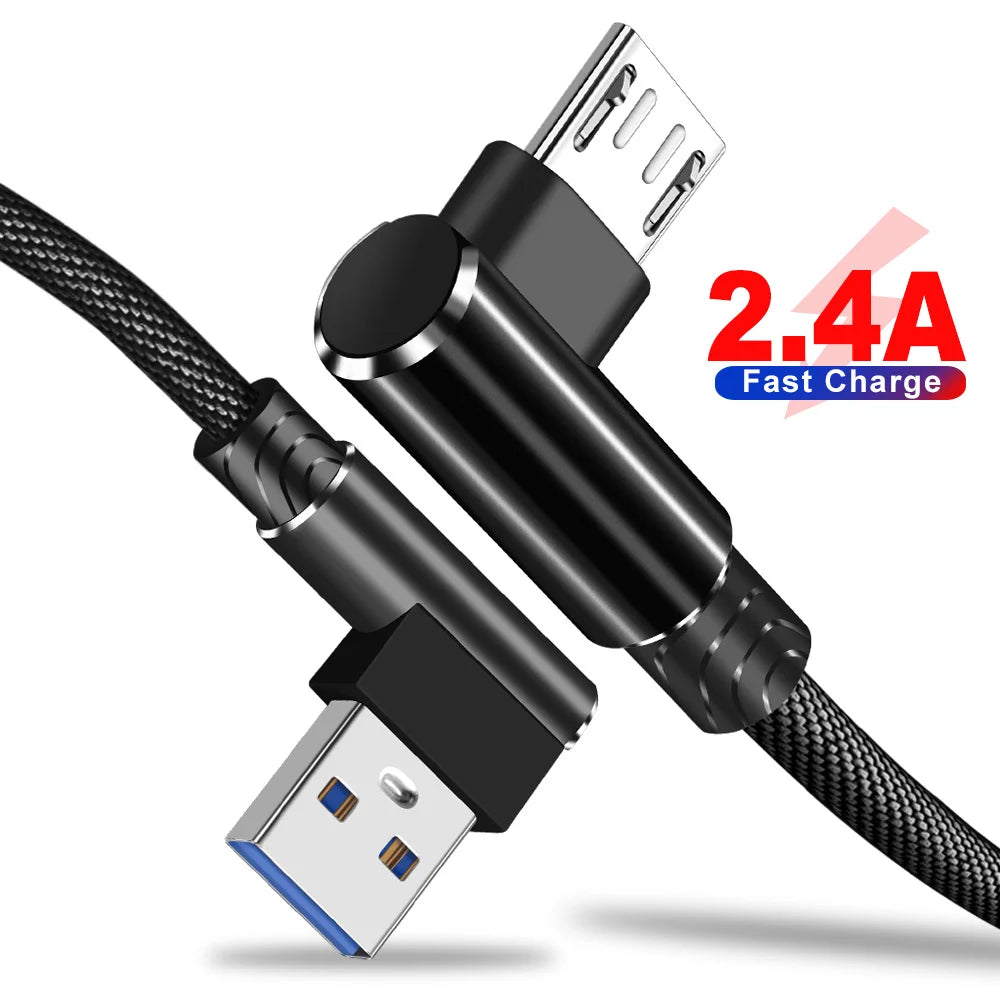 OLAF 1/2/3m L Shaped Connector Micro USB Charging Cable Nylon Braided Micro USB Cable fast Charging Cord Charger Wire Line