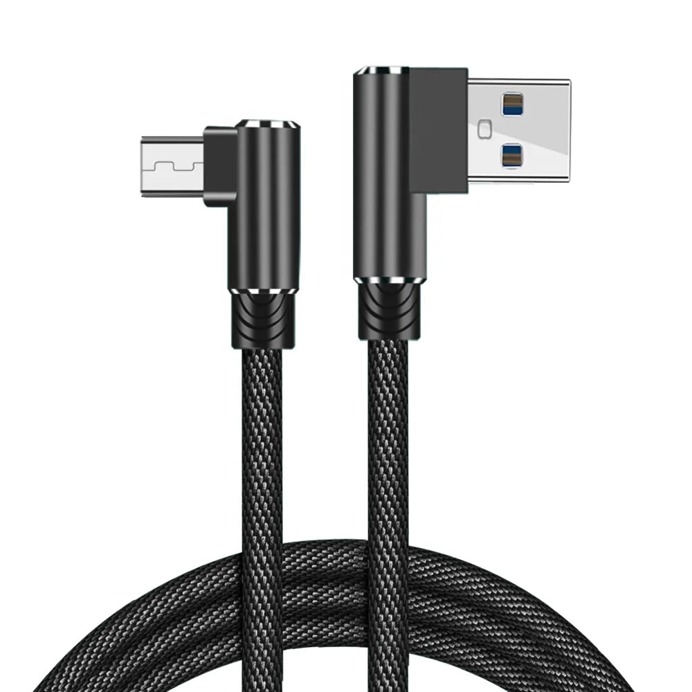 OLAF 1/2/3m L Shaped Connector Micro USB Charging Cable Nylon Braided Micro USB Cable fast Charging Cord Charger Wire Line