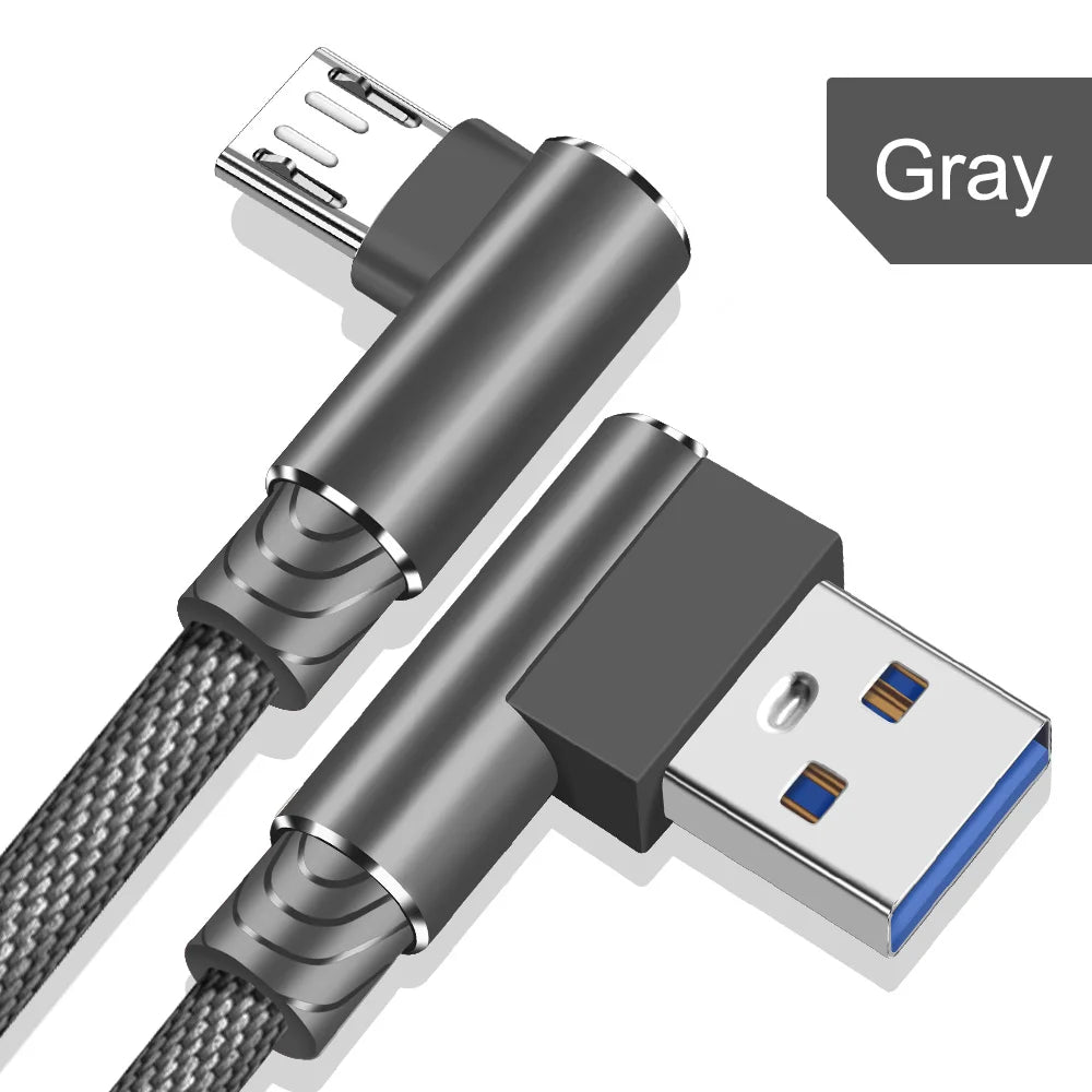 OLAF 1/2/3m L Shaped Connector Micro USB Charging Cable Nylon Braided Micro USB Cable fast Charging Cord Charger Wire Line