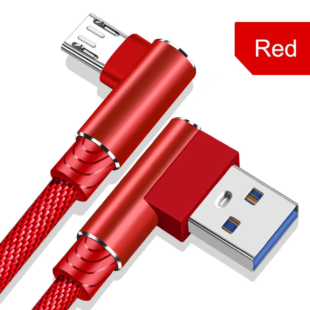 OLAF 1/2/3m L Shaped Connector Micro USB Charging Cable Nylon Braided Micro USB Cable fast Charging Cord Charger Wire Line