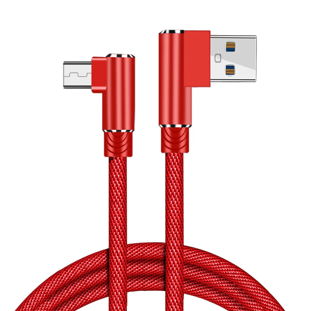 OLAF 1/2/3m L Shaped Connector Micro USB Charging Cable Nylon Braided Micro USB Cable fast Charging Cord Charger Wire Line