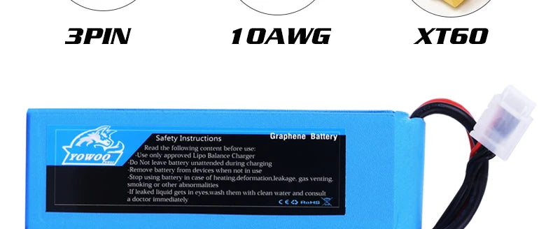 1PCS Yowoo RC Graphene Battery Lipo 2S 7.4V 3S 11.1V 4S 14.8 5S 18.5V 6S 22.2V 5000mAh 3000mah 2200mah 100C XT60 Car Helicopter