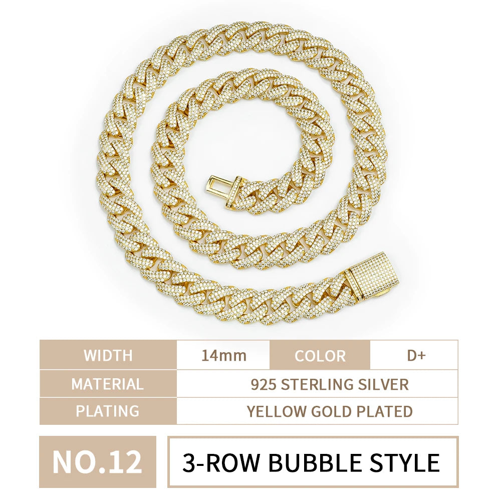 6mm-16mm Width Cuban Link 925 Sterling Silver Gold Plated Full of Iced Out Moissanite Hiphop Necklace  Cuban Chain for Rapper