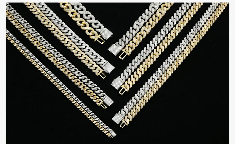 6mm-16mm Width Cuban Link 925 Sterling Silver Gold Plated Full of Iced Out Moissanite Hiphop Necklace  Cuban Chain for Rapper