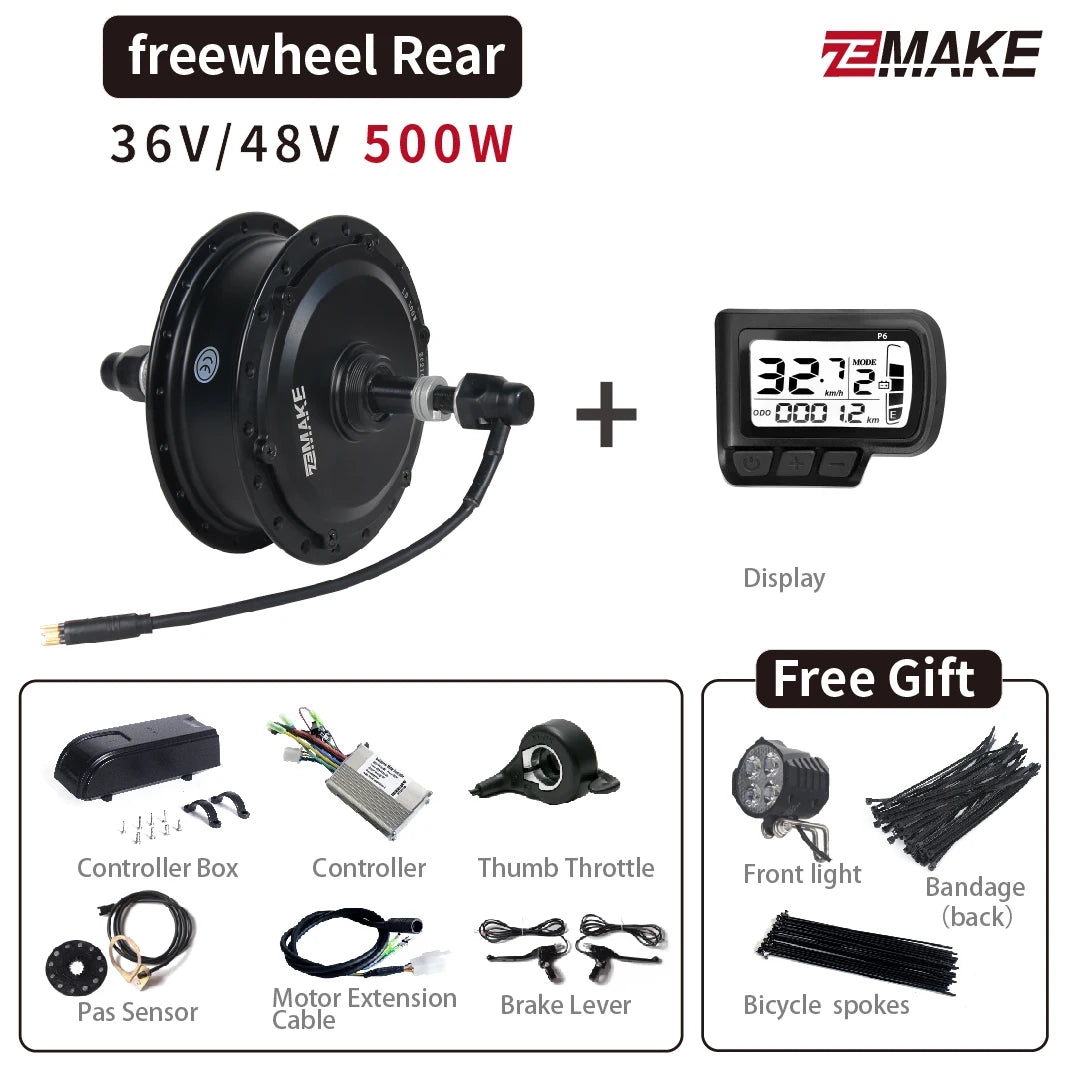 Ebike Motor Kit High Speed Brushless Gear Hub 36V 48V 350W 500W Electric Bike Conversion Front Cassette Rear displayp6 ZEMAKE