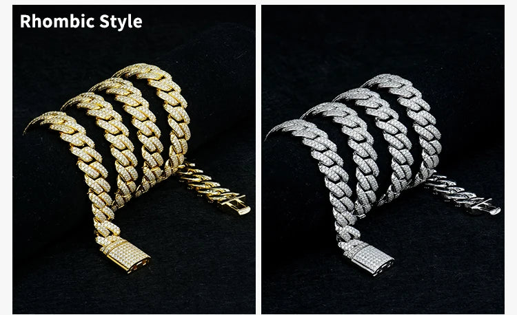 6mm-16mm Width Cuban Link 925 Sterling Silver Gold Plated Full of Iced Out Moissanite Hiphop Necklace  Cuban Chain for Rapper
