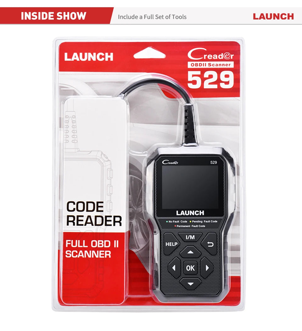 LAUNCH Creader 529 OBD2 Scanner Automotive Diagnostic Tool OBDII Code Reader Fault Code Read OBD Scan DIY Code Reader CR529