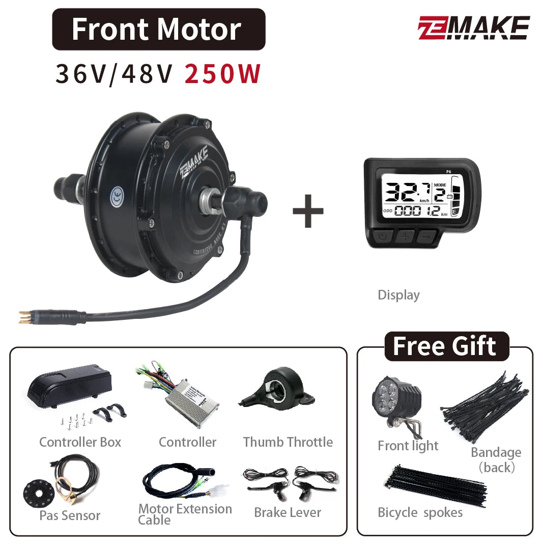 Ebike Motor Kit High Speed Brushless Gear Hub 36V 48V 350W 500W Electric Bike Conversion Front Cassette Rear displayp6 ZEMAKE